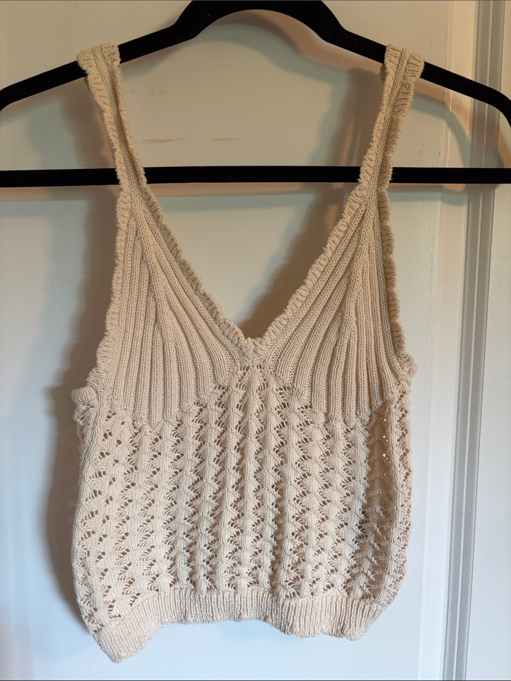 H&M Crochet Knit V-Neck Tank Top in Cream
